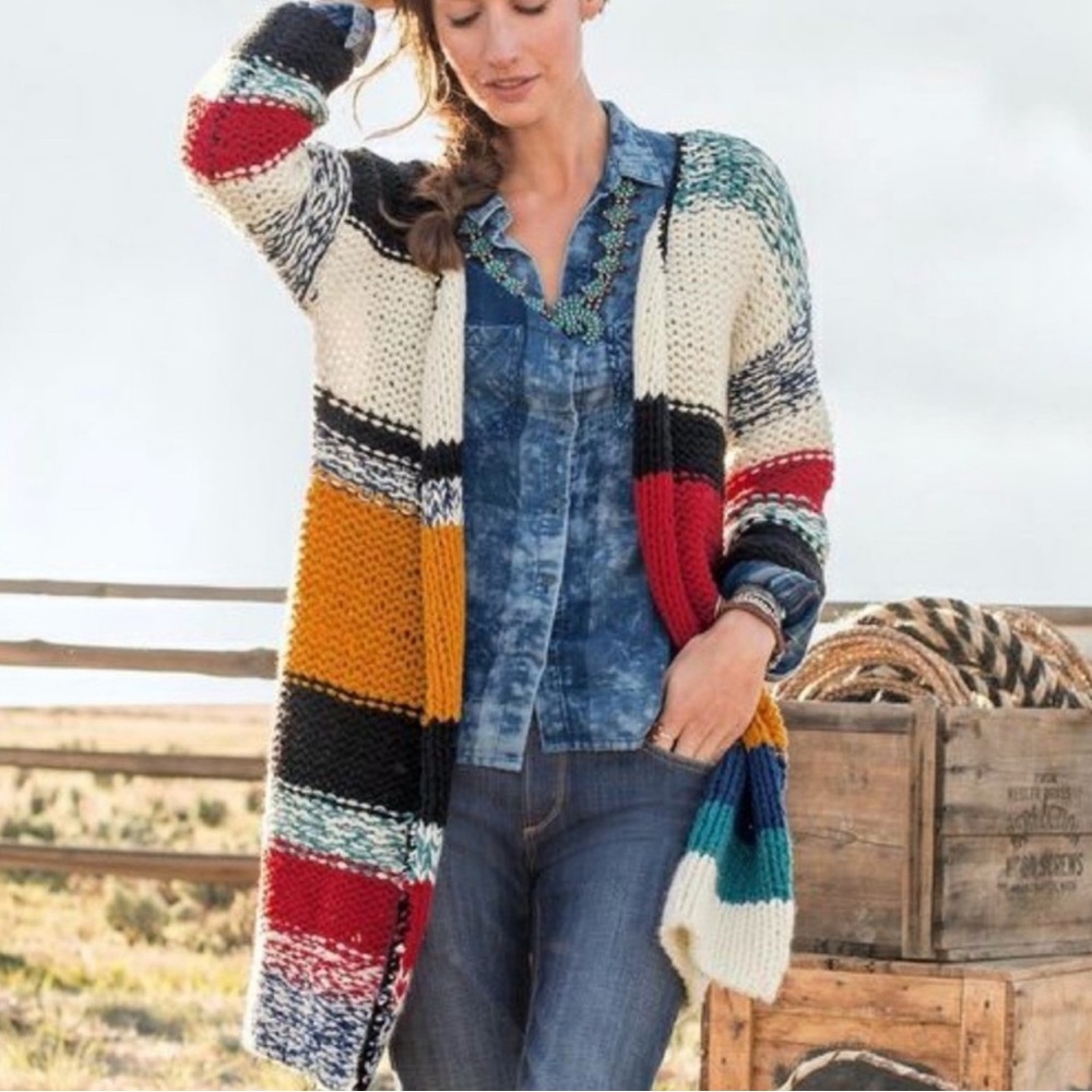 Sundance Amstel River Long Chunky Colorblock Cardigan